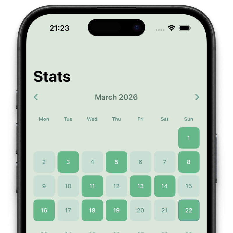 Bowelog statistics screen with calendar and bowel health trends