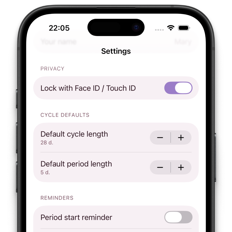 Elova app locked with Face ID on iPhone