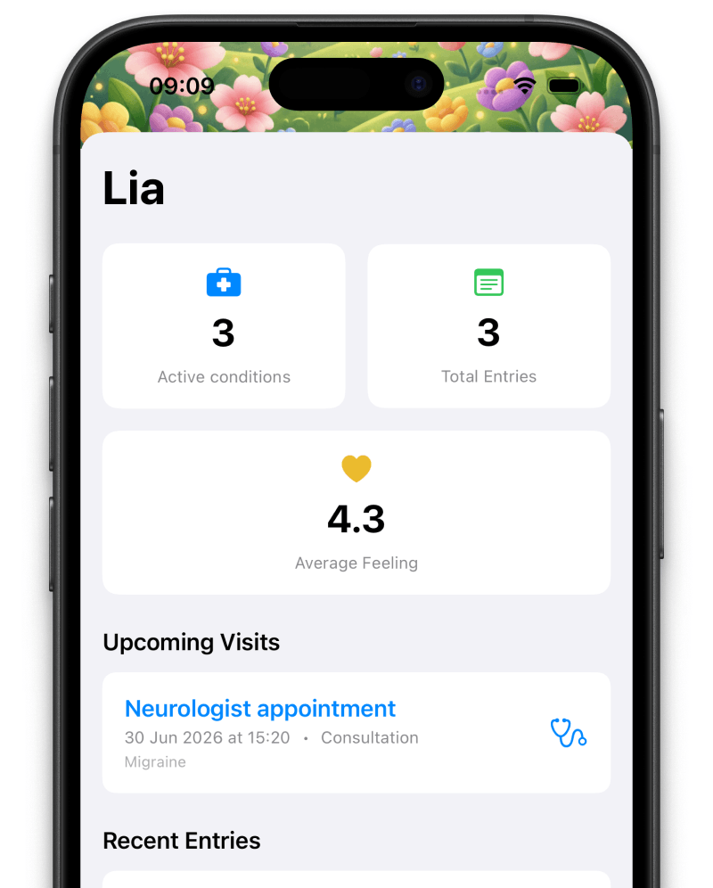 Symnote health diary app designed for everyday symptom tracking