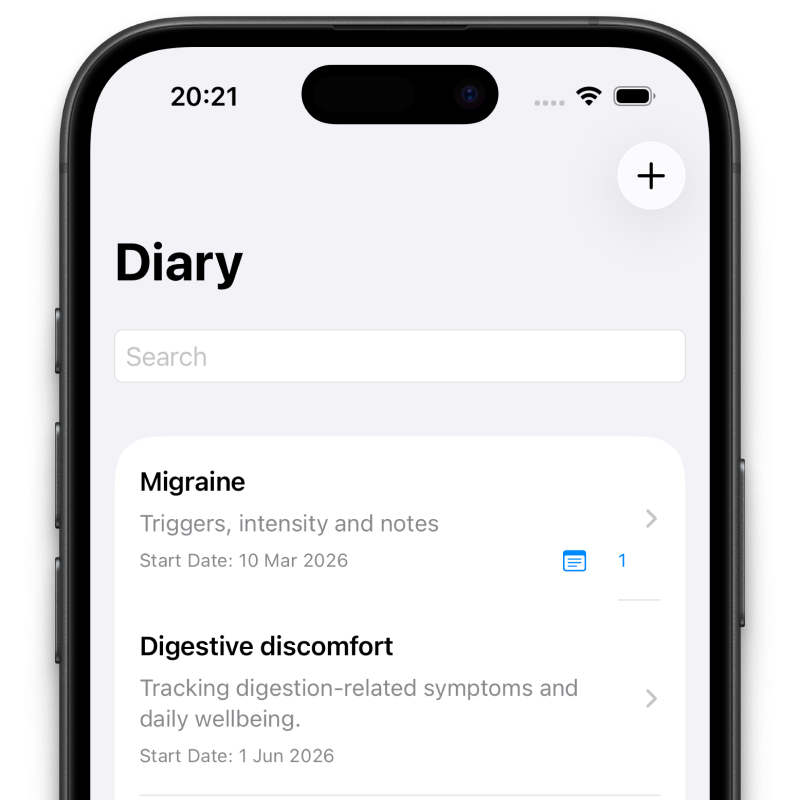 Symnote private on-device health diary on iPhone